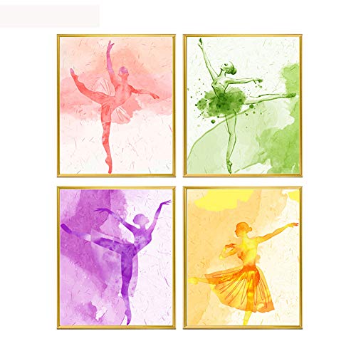 Image of 4 Set - Ballet Art Painting Elegant Dancing Canvas Art Pictures - Ballerina Print Ballet Dancer Collection Poster - Fashion Women or Girl Bedroom Dance room Home Decor Gift - No Frame,8 inchx10 inch