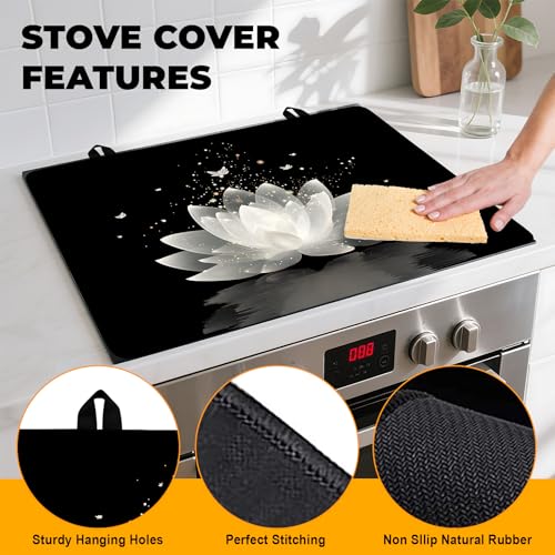 Image of Stove Top Cover for Home Decoration Kitchen Pad Washable Cooktop Covers Countertop Stove Protector Mat for Home Kitchen Cooktops (white flowers, 28 inchx20 inch)