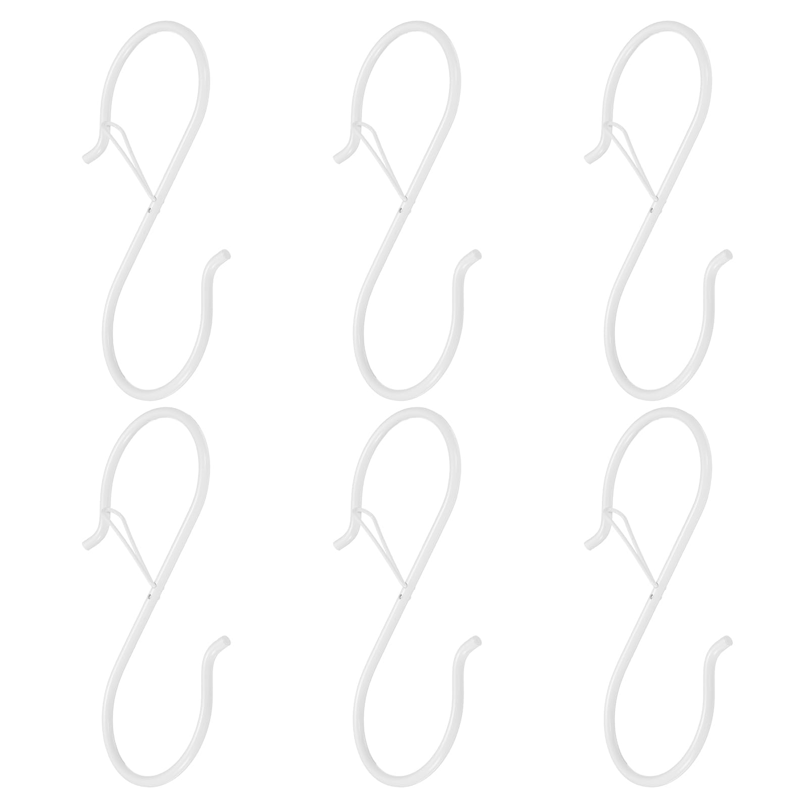 HARFINGTON 6pcs S Hooks 5 Inch S-Shaped Metal Hook Hanger with Safety Buckle for Hanging Plants Clothes Pots and Pans Kitchen Utensil Bags, White