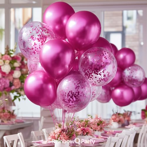 Image of RainbowQ Metallic Hot Pink Balloons: 55Pcs 12 inch Chrome Fucsia Confetti Party Shiny Balloon Helium Latex Balloon for Birthday Anniversary Wedding Decoration
