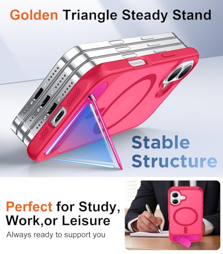 Image of Designed for iPhone 17 Case, [Built-in Invisible Kickstand][Compatible with MagSafe][Military Grade Shockproof] Slim Translucent Matte Phone Case 6.3 inch (Hot Pink)