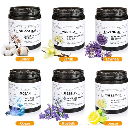 6 Pack Odor Eliminator Gel Beads, 6 kinds of fragrance Clear Air Freshener Made with Essential Oils - Eliminates Odors in Bathrooms, Cars, Boats, RVs & Pet Areas - Image 3