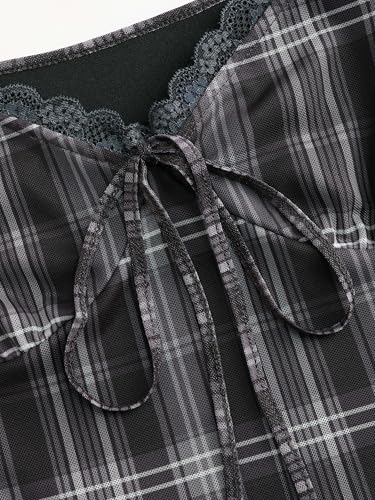 CIDER Women's Gingham Mini Dress Summer Sundress Casual V Neck Flowy Cute Teen Short Seelve Ruffle Dress2