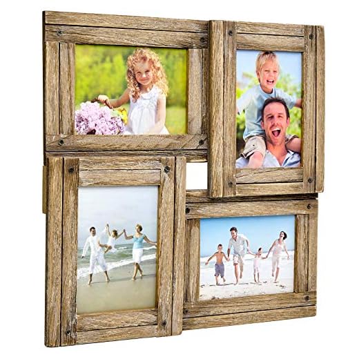 Collage Picture Frames from Rustic Distressed Wood: Holds Four 4x6 Photos: Ready to Hang. Shabby Chic, Driftwood, Barnwood, Farmhouse, Reclaimed Wood Picture Frame Collage (Rustic Brown)