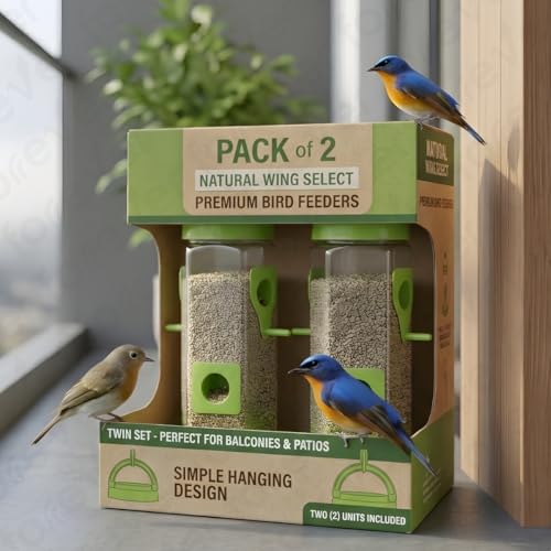 Image of FORREVER Bird Feeder & Water Dispenser for Balcony-Garden | Hanging Seed Feeder with Water Tray | Sparrow, Parrot & Small Bird Feeder | Easy-Clean, Outdoor Feeding Station (Set of 2)