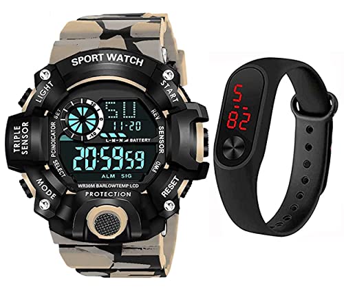 Image of Men's, Kid's Waterproof Shockproof Multi-Functional Automatic Digital Sports Wrist Watch with Led, Multicolour Strap - Pack of 2