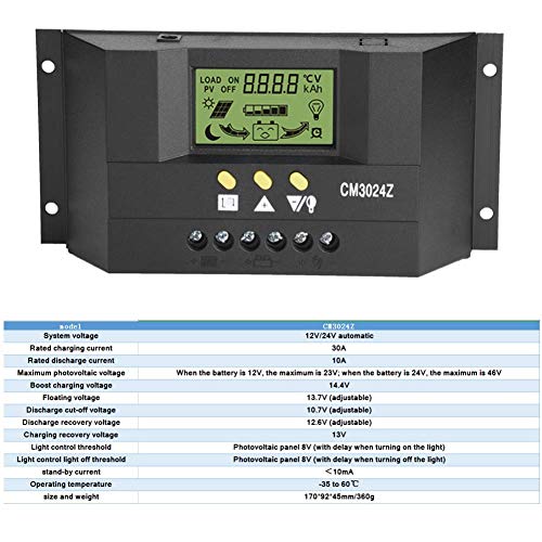 Thincol CM3024Z PWM Intelligent Solar Panel Charge Controller Regulator LCD Display 12V 24V 30A PVC