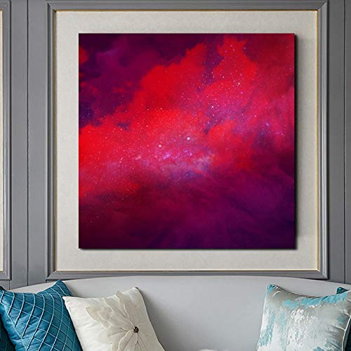 Toile nébuleuse espace rouge affiche paysage abstrait étoiles 50x50 - 4
