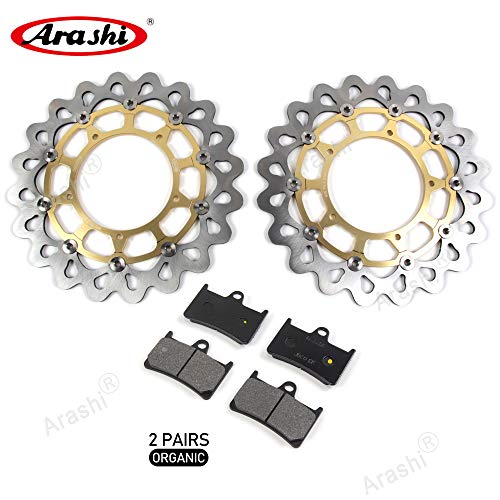Arashi Front Rear Brake Disc Rotors And Pads For Yamaha Yzf R1 2004-2005 / Fz1 Fz1000 Fazer 2006-2012 Abs 08-12 Motorcycle Replacement Accessories Gold #TOP1