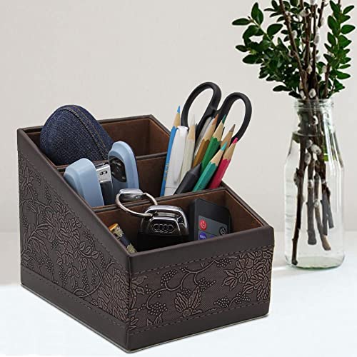 Maggift Pu Leather Remote Control Holder,3 Slot Remote Control Organizer Brown #TOP6