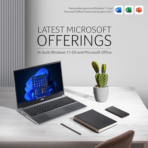 Image of acer Aspire Lite, AMD Ryzen 5 7430U Processor,Office 2024 + M365 Basic, 16 GB RAM, 512 GB SSD, Full HD, 15.6 inch /39.62 cm, Windows 11 Home, Steel Grey, 1.59 kg, AL15-41, Thin and Light Laptop