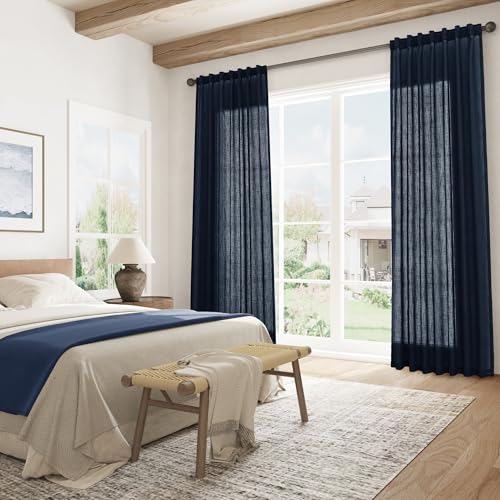 Image of Joywell Linen Curtains 84 Inches Long for Living Room Navy Blue