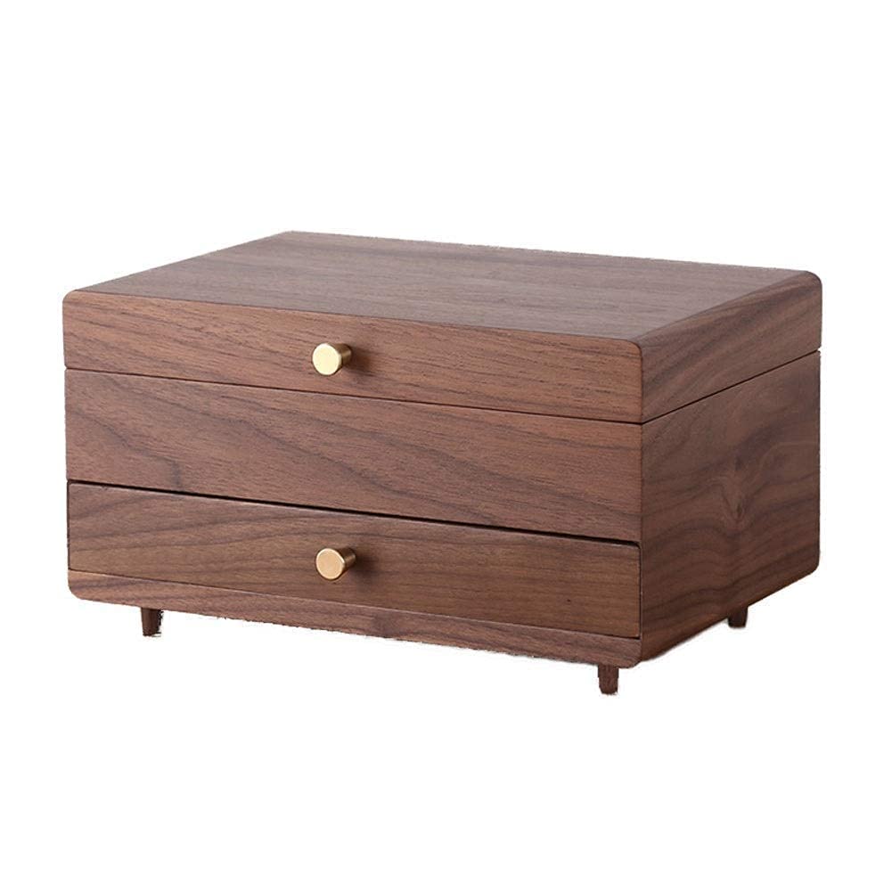 OZBMA Jewelry Box Solid Wood Large-Capacity Wooden Drawer Jewellery Storage Trinket BoxDouble Layer