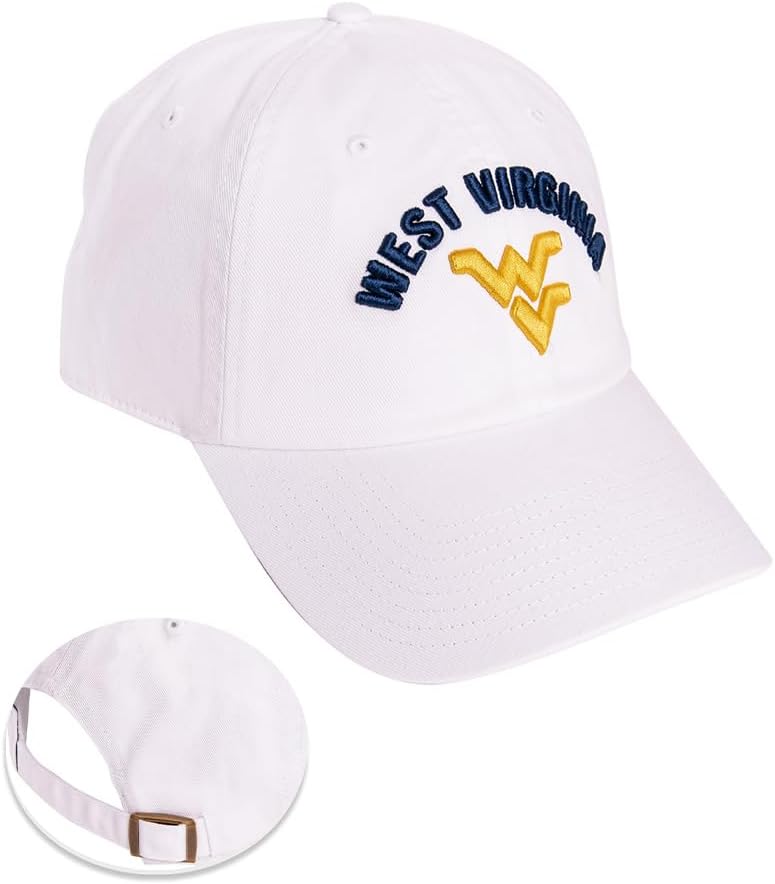 Desert Cactus West Virginia University Baseball Hat WVU Mountaineers Brimmed Embroidered Hats Cap Adjustable Cloth Strap Adult (Style D1) White