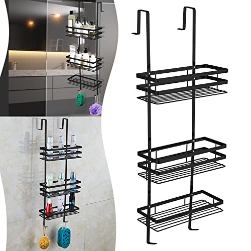 XMTECH Cabinas de ducha sin necesidad de taladrar, estante para colgar en la ducha, estante para el baño, cesta de ducha con 3 estantes y 2 ganchos (negro) Cover