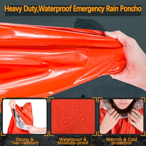 4-Pack-Emergency-Rain-Poncho-with-Mylar-Blanket-Liner-Thermal-Poncho-Survival-BlanketsWaterproof-Emergency-Thermal-Blanket-for-Survival-GearCampingHikingOutdoorHeavy-Duty-Orange