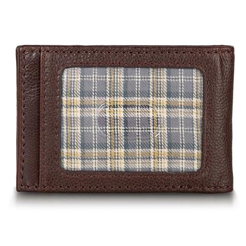 Eddie Bauer Signature Logo Leather Bifold Money Clip Wallet with 3 Card Slots and RFID Protection - Brown2