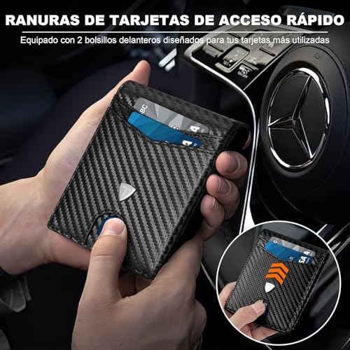 TEEHON Cartera para Hombre Slim Fibra de Carbono con Bloqueo RFID, Tarjetero Hombre Ranuras para Tarjetas de Crédito, Clip para Billetes, Cartera Bid-Fold (Negro) - imagen 6