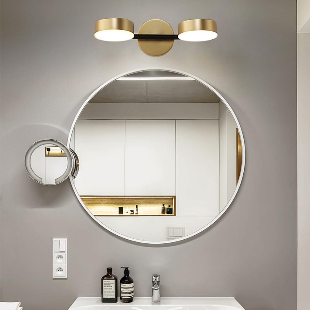 Mengjay Apliques LED Pared Interior,Aplique Espejo Baño, 360°Lámpara de Pared Giratoria Moderno Dorado Lámpara de Cabecera con 3 Temperaturas para Dormitorio Salón Cocina Baño (2 Luces)