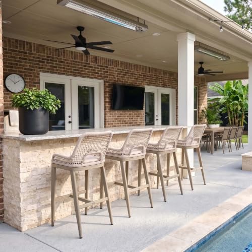 Image of PURPLE LEAF Bar Stools Set of 4 Bar Height Metal Bar Chairs with Back Modern Tall Comfy Wicker Woven Boho Garden Pool Patio Outdoor Barstools, Champagne
