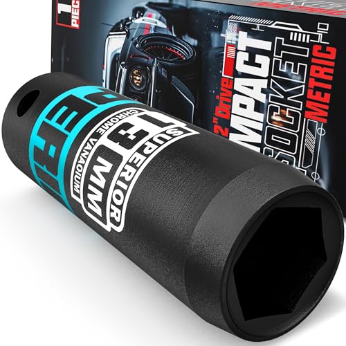 KIRXST 1/2" Drive 13mm Deep Impact Socket, 6 Point CR-V Deep Socket, 78mm Length, Auto Trucks Car Tires Repairing DIY Mechanic Tool