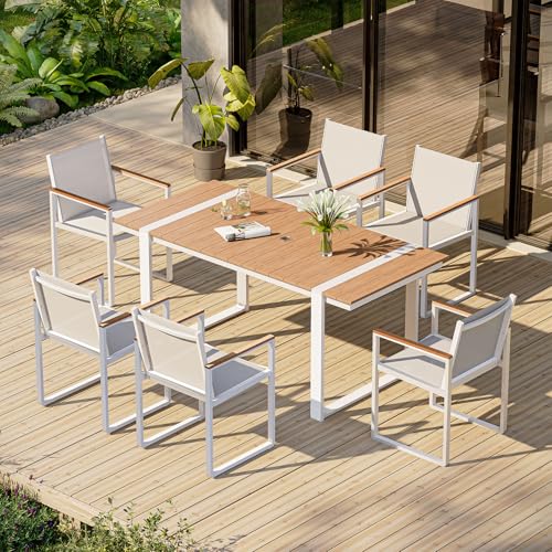 Image of Outdoor Dining Table for 6, HDPS+ Aluminum Patio Dning Table | Sturdy U-Shape Leg, Size: 67.4 inchL*32.3 inchW*29.6 inchH