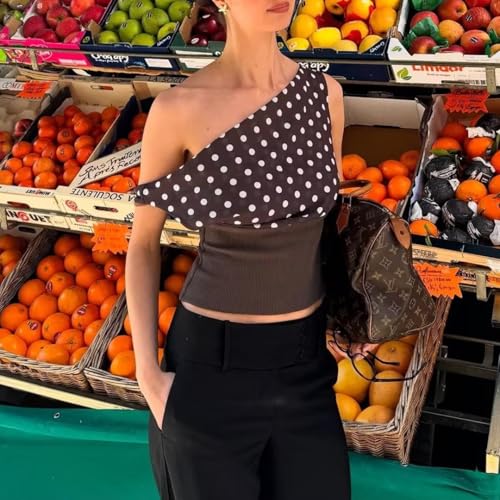 Argeousgor Women Polka Dot Off The Shoulder Top Y2k Backless Tie Up Crop Tank Top Sleeveless Asymmetrical Going Out Shirt2