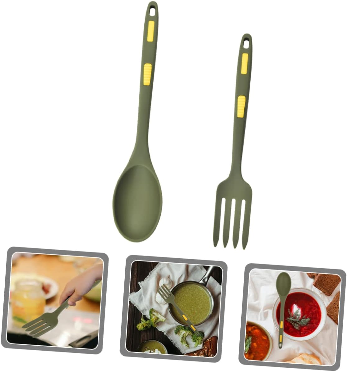 1set Pasta Fork and Silicone Spoon Set Heat-resistant Kitchen Cooking Utensils for Daily Use Lightweight and Odorless for Home Restaurants and More Set
