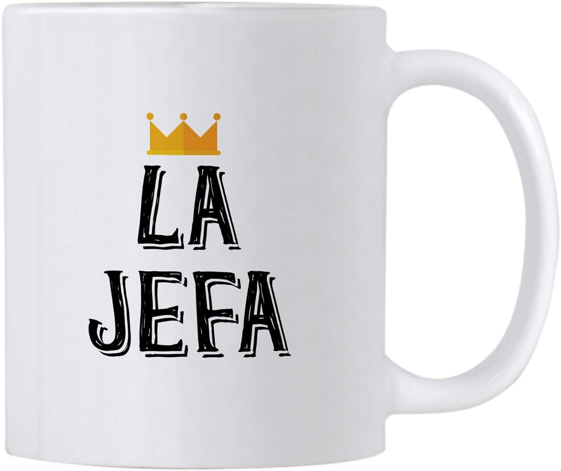 Casitika La Jefa Coffee 11 oz Mug. Cup idea for CEO, Boss or Mom. This Girl Leader Cup Can be Used as a Pen Holder. Mugs for Latin Women.