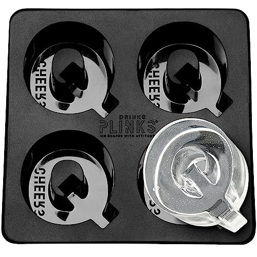 Drinksplinks Q Silicone Ice Cube Tray - Large Ice Cube Molds With The Letter Q - Reusable Old Fashioned Cocktail Ice Molds For Ice Buckets For Parties, Wine, Champagne & Personalized Cocktail Glasses #TOP3