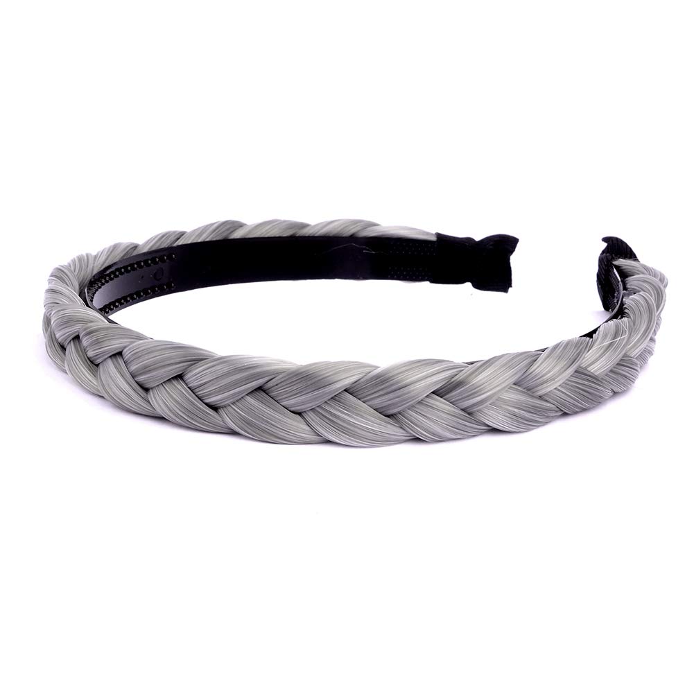 BOBIYA Headband Synthetic Hair Plaited Headband Braid Braided With Teeth Hair Band Accessories for Women Girl (Smoky Gray) - Image 3