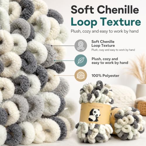 Image of Loop Yarn 5Packs,Shenlin Chunky Chenille Yarn for Hand Knitting Baby Blanket,Machine Washable Polyester Fluffy Thick Bulky Yarn for Scarfs,Craft Projects