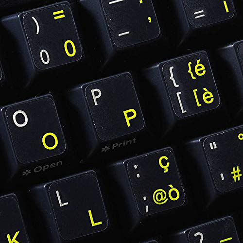 4Keyboard Italian Keyboard Sticker with Yellow Lettering Transparent Background for Desktop, Laptop and Notebook