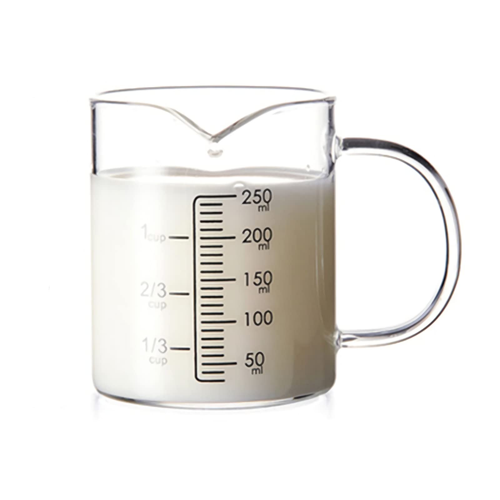Bicchiere in vetro con manico, caraffa graduata con beccuccio, bicchiere graduato, contenitore per liquidi, bicchieri riutilizzabili per la cucina di casa, caffè, bevande, birra, bicchieri trasparen