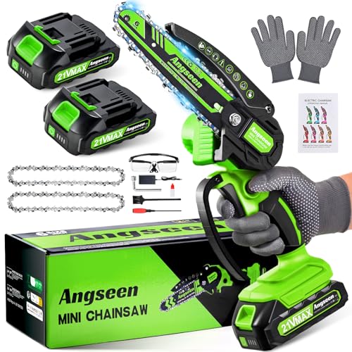 Mini Motosierra Bateria 4000mAh, 6 Pulgadas Motosierra Eléctrica Bateria con 2 Batería de Gran Capacidad y 2 Cadenas, Motosierra de Una Mano Portátil Inalámbrica para Árboles de Jardín