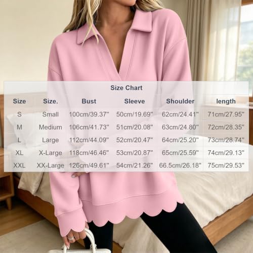 Scalloped Sweatshirt for Women Casual V Neck Pullover Collar Tops | Casual long sleeve top with scalloped cuffs and hem, V neck collar, loose fit, cozy for fall work, travel, daily wear - image 5