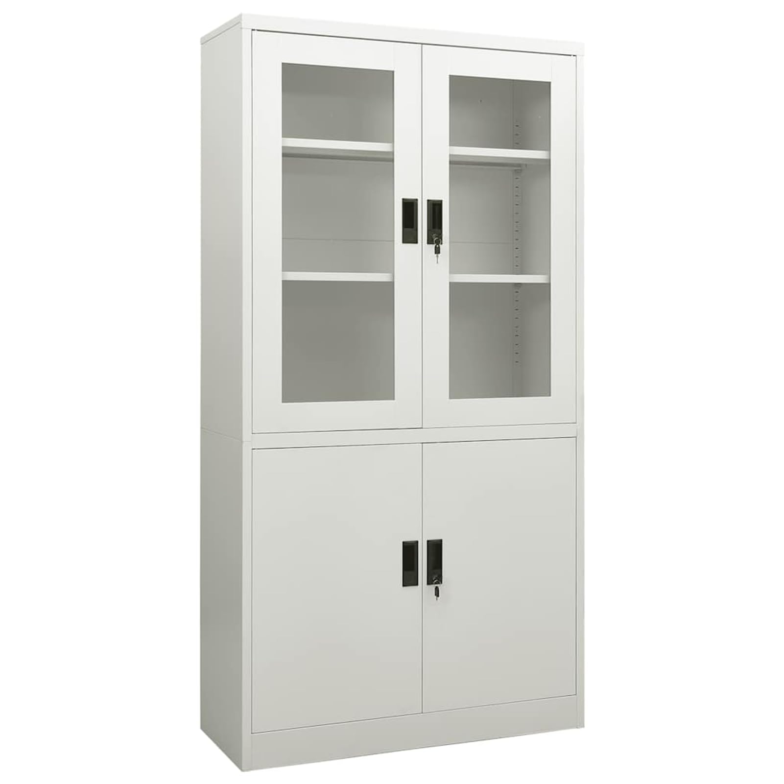 Gecheer Armadio per ufficio, schedario con 3 ripiani regolabili e 2 serrature, 90x40x180 cm, acciaio e vetro temperato, mobile per documenti for organizzazione ufficio e archiviazione