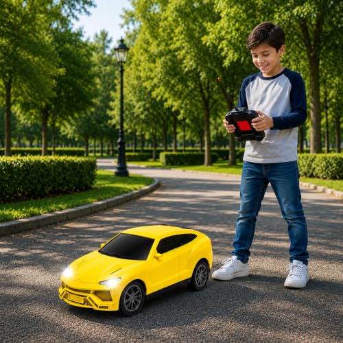 Image of Gooyo GY-448JM Rechargeable Remote Control Car Toy | Yellow Color, Power Source: Lithium Rechargeable Battery for Car (Included) & 2xAA Battery for Remote Controller (Not Included)