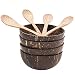 [Set of 4] Premium Coconut Bowl and Spoon Gift 100% Natural, Handmade, Vegan Polished with Coconut Oil, Durable for Breakfast, Serving, Decoration, Party Meaningful for Friend and Family