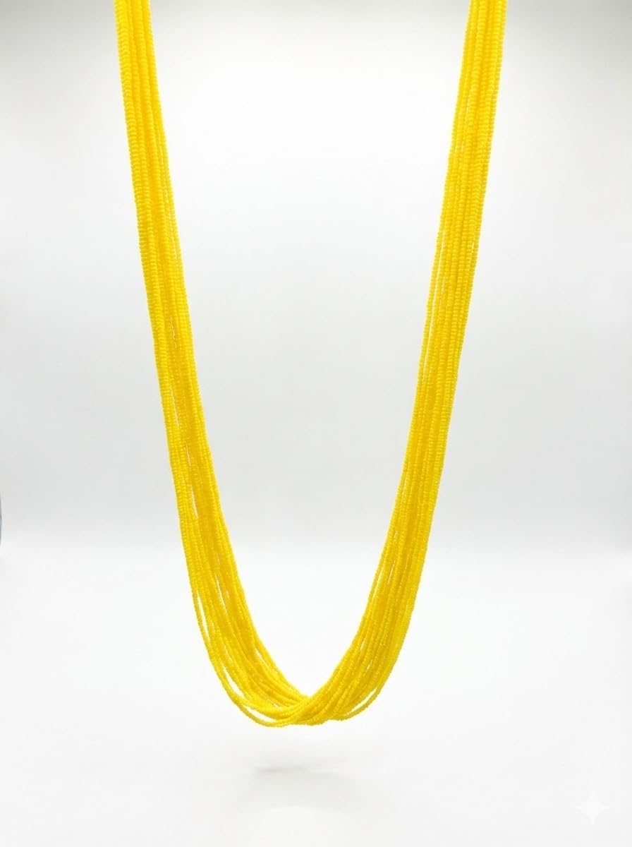 Traditional Yellow Glass Bead Pote Mala Necklace, Handcrafted Multi-Strand Design for Traditional Indian and Nepali Ethnic Wear, Festival Accessories-picture-51