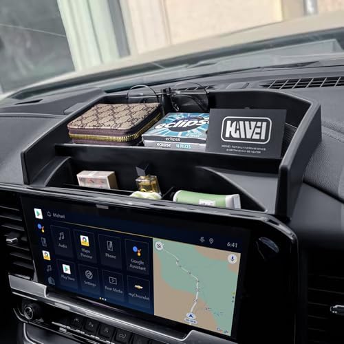 HGWEI Center Console Dashboard Organizer Compatible with 2022-2025 Chevy Silverado/GMC Sierra 1500, (24-25) 2500HD/3500HD Accessories Dash Storage Box Insert Tray Behind 13.4-in Screen, Black