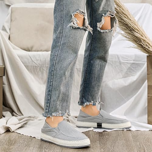 Fashion Men's Soft Linen Shoes, Simplicity Traditional Chinese Footwear, Casual Handmade Retro Loafers,7.5,Grey4