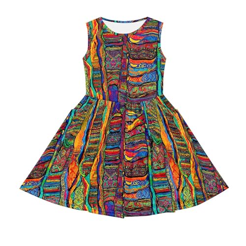 Boho Tribal Girls Sleeveless Dress with Pockets African Print 2-14Y