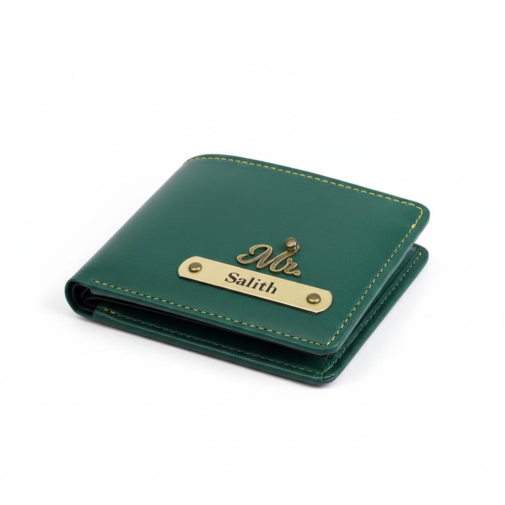 the unique gift studio Men's Leather Personalised Name with Logo Wallet - Green-picture-36