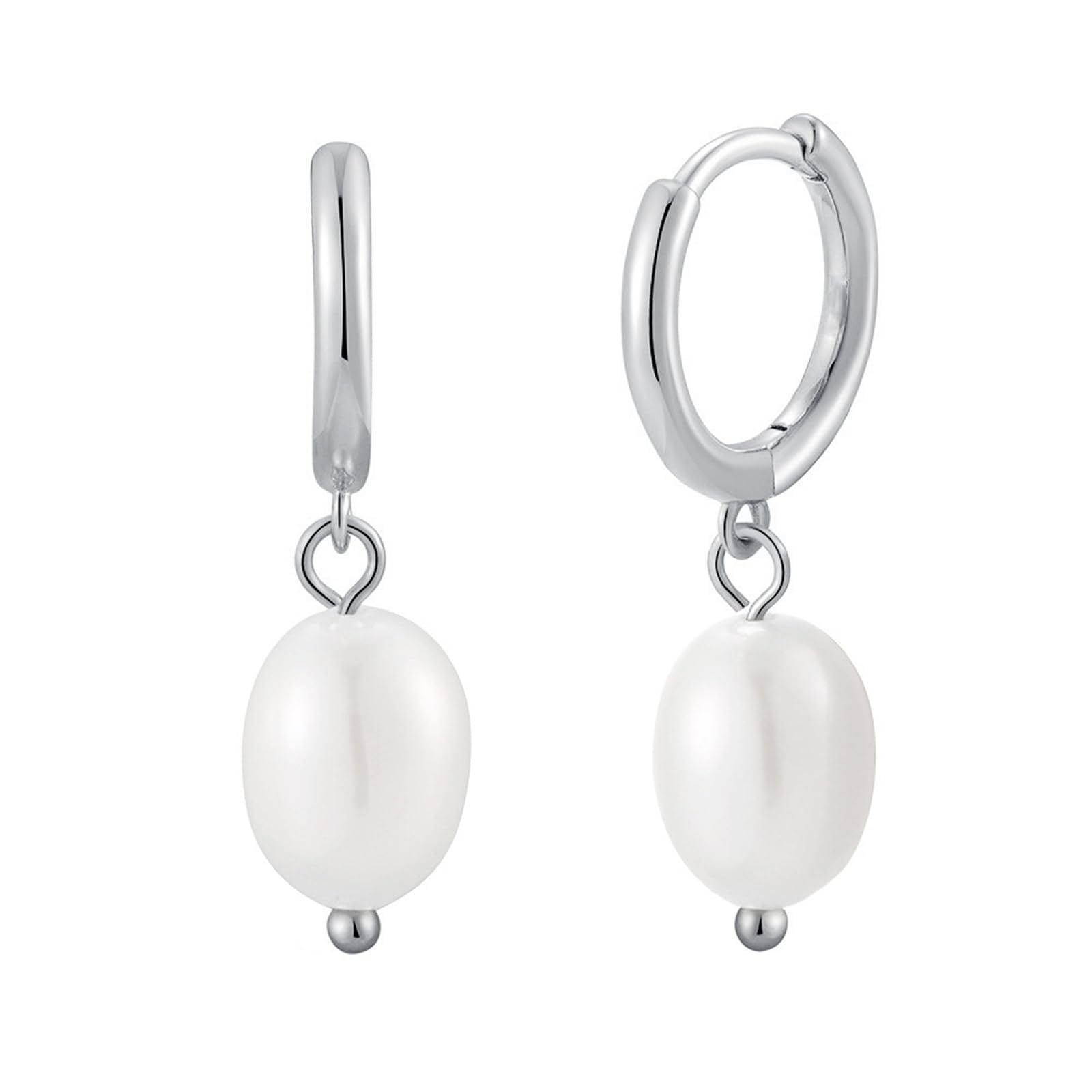 Pendientes de aro de oro de 9/14/18 quilates para mujer, 6 x 8 mm, perla de oro real