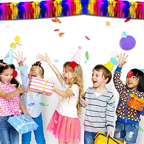 Image of 6 Pack 10 Feet Foil Fringe Garland Metallic Tinsel Streamers Banner Wall Hanging Curtain Backdrop Banner for Parade Floats, Thanksgiving, Christmas, Birthday, Halloween Party Decorations(Rainbow)