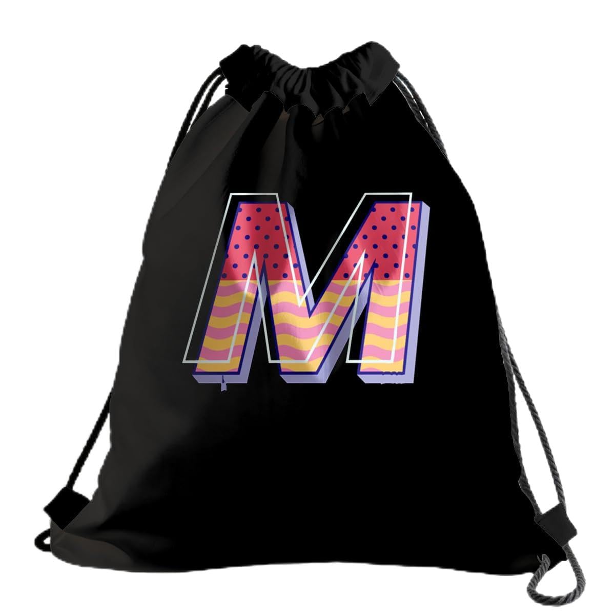 Drawstring Bag for Women Men, Initial Bag - Letter M, Lightweight Drawstring Sports Backpack, Quick-drying and Moisture-proof Bags for Gym, Sports, Travel, Daily Use 163