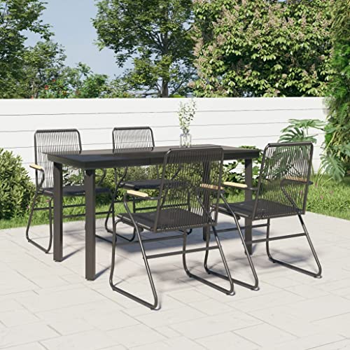 EMYRLXQW Juego de muebles de exterior, juego de comedor de jardín de 5 piezas, ratán de PVC negro