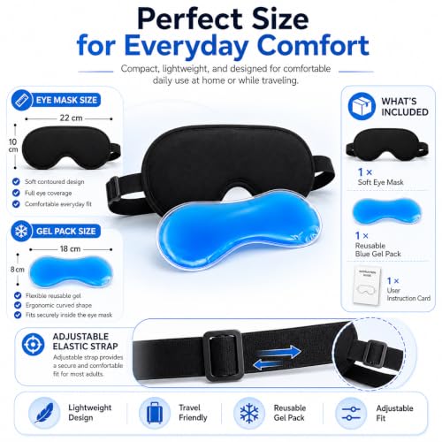 Image of Reusable Hot & Cold Gel Eye Mask with Soft Storage Pouch | Cooling & Warming Eye Compress | Flexible Gel Beads | Comfortable Eye Mask for Relaxation, Puffy Eyes, Daily Eye Care, Travel & Sleep
