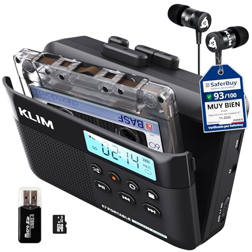 KLIM K7 Cassette Tape Player + Cassette to MP3 Converter + Portable Cassette Player + Built-in Microphone & Speaker + Rechargeable Battery + Earphones + 32GB SD Card